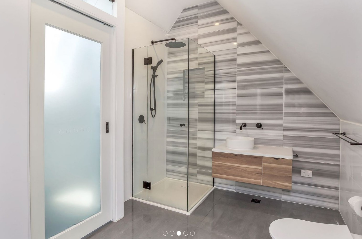 Arncliffe attic after - contemporary bathroom with glass shower