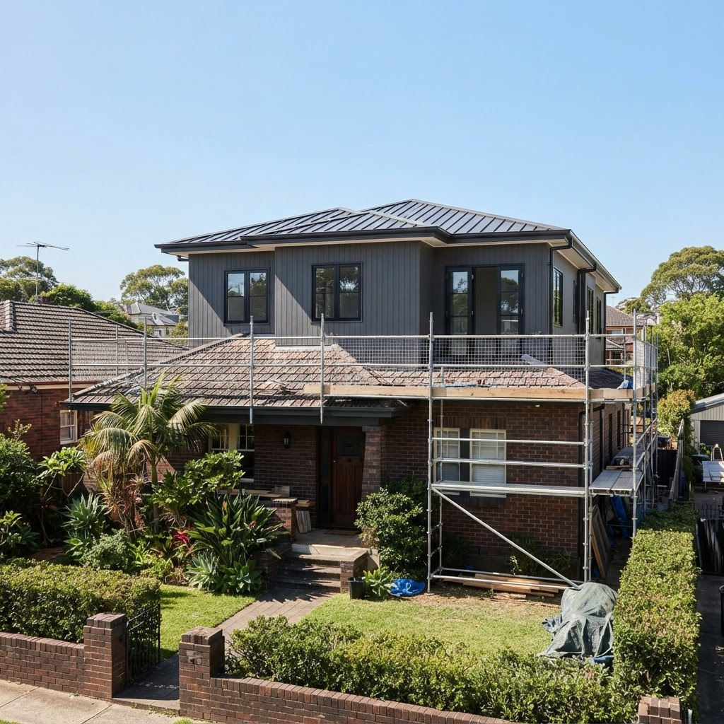 Roof lift extension raising the roof of a single-storey Sydney home to create a full new upper level